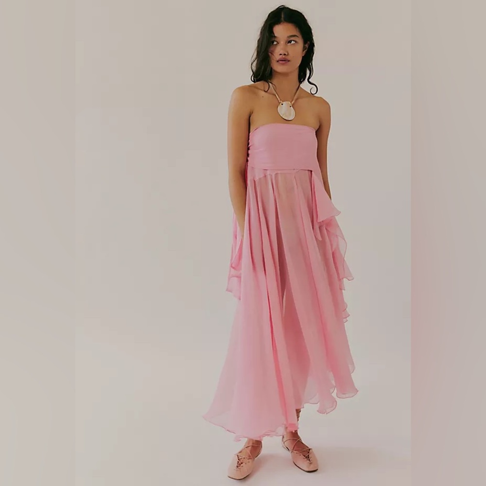 Free People Pink Strapless Chiffon Maxi Skirt